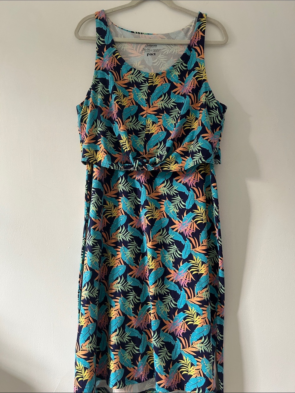 Pact Tropical Leaf Tank Dress Sleeveless Organic Cotton Beach Resort Wear SZ XL - Picture 11 of 11